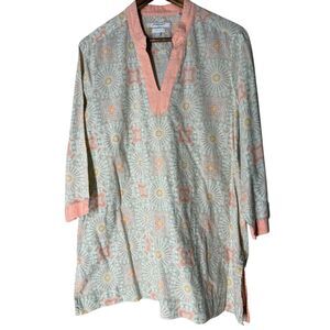 Foxcroft Wrinkle Free Popover Tunic Dress Womens Sz 16 Kaftan Boho Coastal
